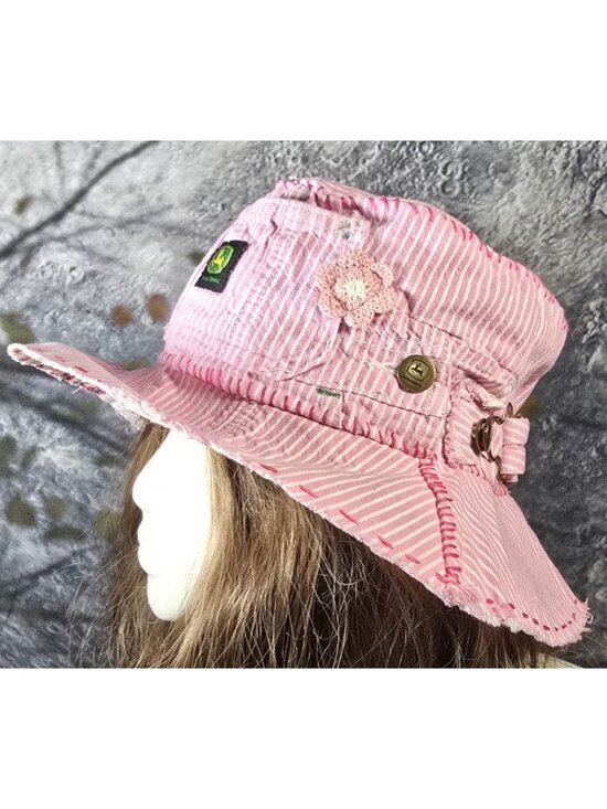 OOAK Handmade Boho Indie Pink John Deere Upcycle Bucket Hat Adjustable M 22\